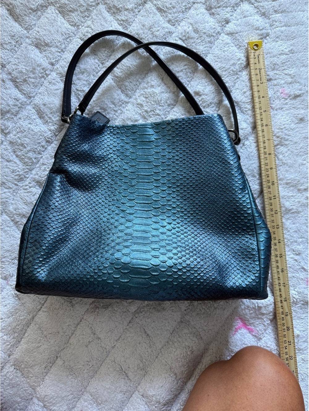 Coach Metallic Blue Python Embossed Leather Tote Bag with Double Handles